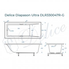 Ванна из литьевого мрамора Delice France Diapason Ultra 150x70 DLR330047R-G с ручками