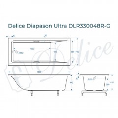 Ванна из литьевого мрамора Delice France Diapason Ultra 160x70 DLR330048R-G с ручками