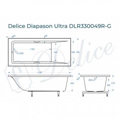 Ванна из литьевого мрамора Delice France Diapason Ultra 170x70 DLR330049R-G с ручками