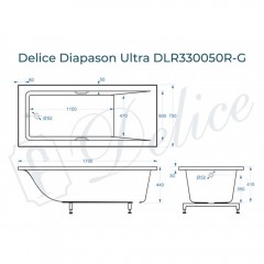 Ванна из литьевого мрамора Delice France Diapason Ultra 170x75 DLR330050R-G с ручками
