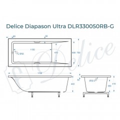 Ванна из литьевого мрамора Delice France Diapason Ultra 170x75 DLR330050RB-G с ручками