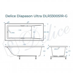 Ванна из литьевого мрамора Delice France Diapason Ultra 170x80 DLR330051R-G с ручками