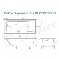 Ванна из литьевого мрамора Delice France Diapason Ultra 180x80 DLR330052R-G с ручками
