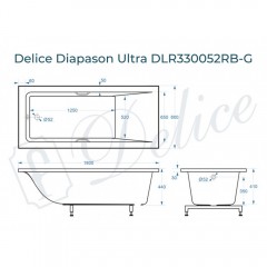 Ванна из литьевого мрамора Delice France Diapason Ultra 180x80 DLR330052RB-G с ручками