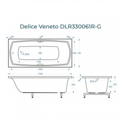 Ванна из литьевого мрамора Delice France Veneto 170x75 DLR330061R-G с ручками