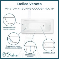 Ванна из литьевого мрамора Delice France Veneto 170x75 DLR330061R-G с ручками