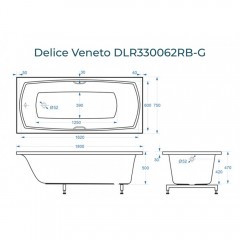 Ванна из литьевого мрамора Delice France Veneto 180x75 DLR330062RB-G с ручками