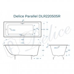 Ванна чугунная Delice France Parallel 170x70 с ручками DLR220505RB