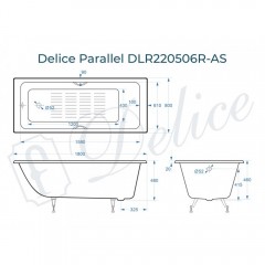 Ванна чугунная Delice France Parallel 180x80 с ручками DLR220506RB-AS