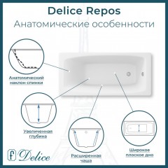 Ванна чугунная Delice France Repos 170x70 с ручками DLR220508RB