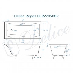 Ванна чугунная Delice France Repos 170x70 с ручками DLR220508RB
