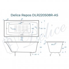 Ванна чугунная Delice France Repos 170x70 с ручками DLR220508RB-AS