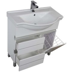 Тумба с раковиной Aquanet Доминика 80 с бельевой корзиной белый 00172375 + 00169551