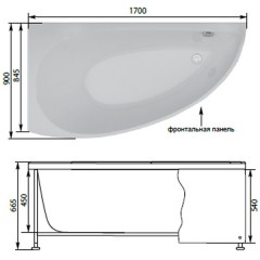 Ванна акриловая Aquanet Augusta 170x90 R
