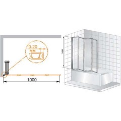Шторка на ванну Cezares Pratico PRATICO-V-4-100/140-C-Cr