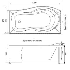 Ванна акриловая Aquanet Borneo 170x90 R