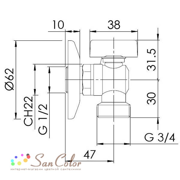 Кран угловой для стиральной машины Nobili AV00121/1CR (артикул SC ...